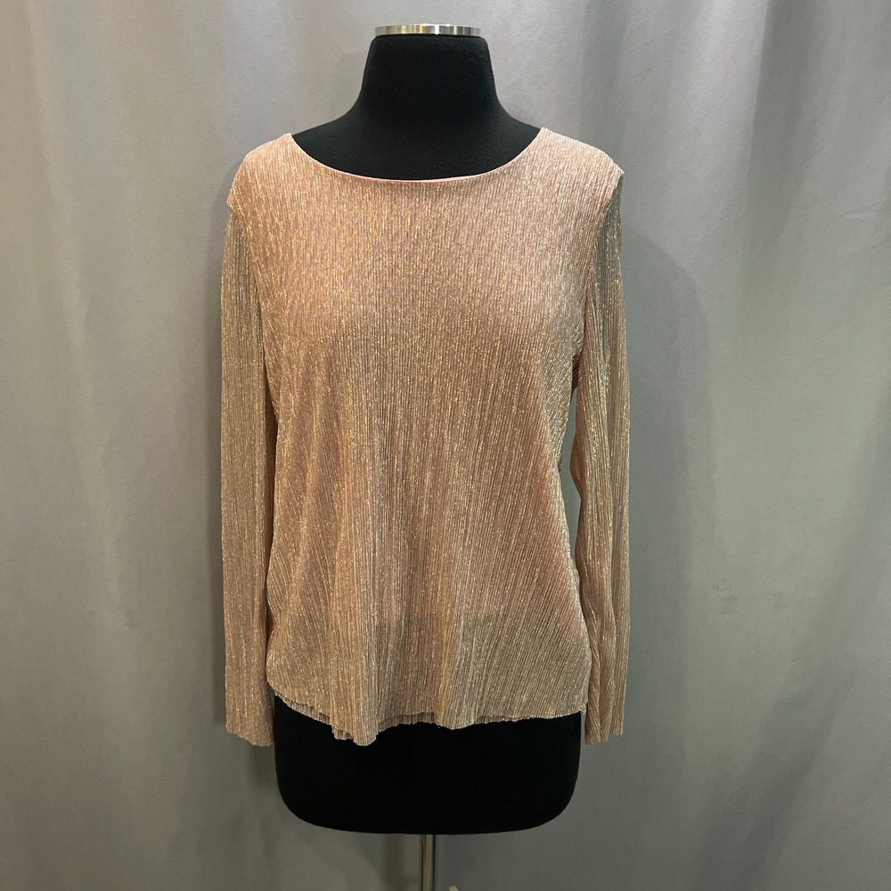 JM Collection Blouse Top Womens L Petite Rose Gold Metallic Lightweight Casual